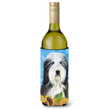 Bearded Collie In Summer Flowers Wine Bottle Beverage Insulator Beverage Insulator Hugger