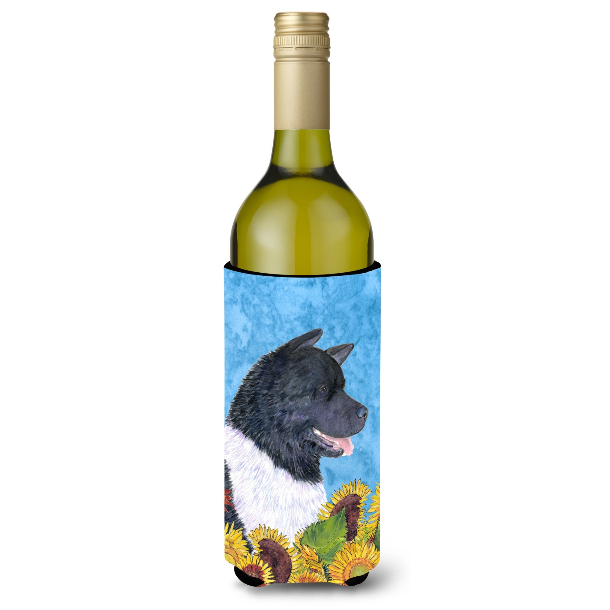 Akita In Summer Flowers Wine Bottle Beverage Insulator Beverage Insulator Hugger