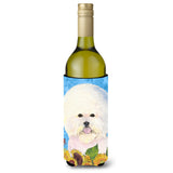 Bichon Frise In Summer Flowers Wine Bottle Beverage Insulator Beverage Insulator Hugger
