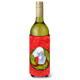 Bedlington Terrier Cristmas Wreath Wine Bottle Beverage Insulator Beverage Insulator Hugger