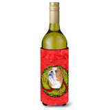 Bulldog English Cristmas Wreath Wine Bottle Beverage Insulator Beverage Insulator Hugger Ss4181Literk