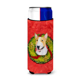 Bull Terrier Cristmas Wreath Ultra Beverage Insulators For Slim Cans Ss4185Muk