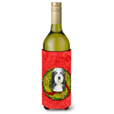 Bearded Collie Cristmas Wreath Wine Bottle Beverage Insulator Beverage Insulator Hugger