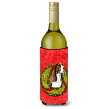 Springer Spaniel Cristmas Wreath Wine Bottle Beverage Insulator Beverage Insulator Hugger