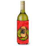 Bullmastiff Cristmas Wreath Wine Bottle Beverage Insulator Beverage Insulator Hugger