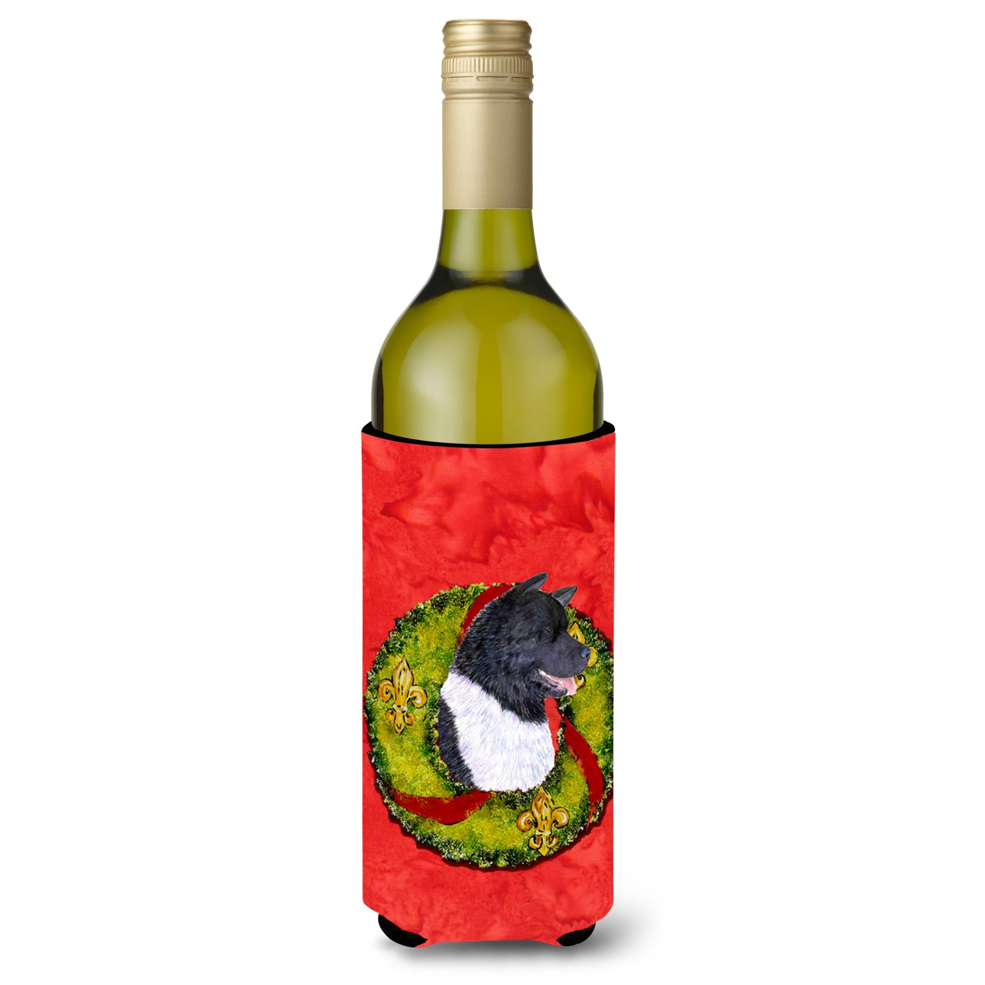 Akita Cristmas Wreath Wine Bottle Beverage Insulator Beverage Insulator Hugger