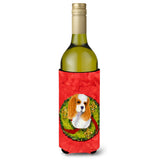 Cavalier Spaniel Cristmas Wreath Wine Bottle Beverage Insulator Beverage Insulator Hugger
