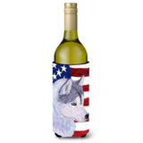 Usa American Flag With Siberian Husky Wine Bottle Beverage Insulator Beverage Insulator Hugger