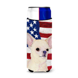 Usa American Flag With Chihuahua Ultra Beverage Insulators For Slim Cans Ss4228Muk