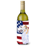Usa American Flag With Borzoi Wine Bottle Beverage Insulator Beverage Insulator Hugger