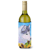 Siberian Husky In Summer Flowers Wine Bottle Beverage Insulator Beverage Insulator Hugger