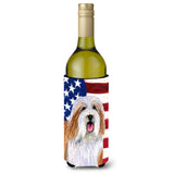 Usa American Flag With Bearded Collie Wine Bottle Beverage Insulator Beverage Insulator Hugger Ss4245Literk