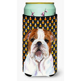 Bulldog English Candy Corn Halloween Portrait Tall Boy Beverage Insulator Beverage Insulator Hugger