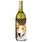 Bull Terrier Candy Corn Halloween Portrait Wine Bottle Beverage Insulator Beverage Insulator Hugger