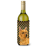 Norwich Terrier Candy Corn Halloween Portrait Wine Bottle Beverage Insulator Beverage Insulator Hugger