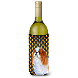 English Toy Spaniel Candy Corn Halloween Portrait Wine Bottle Beverage Insulator Beverage Insulator Hugger