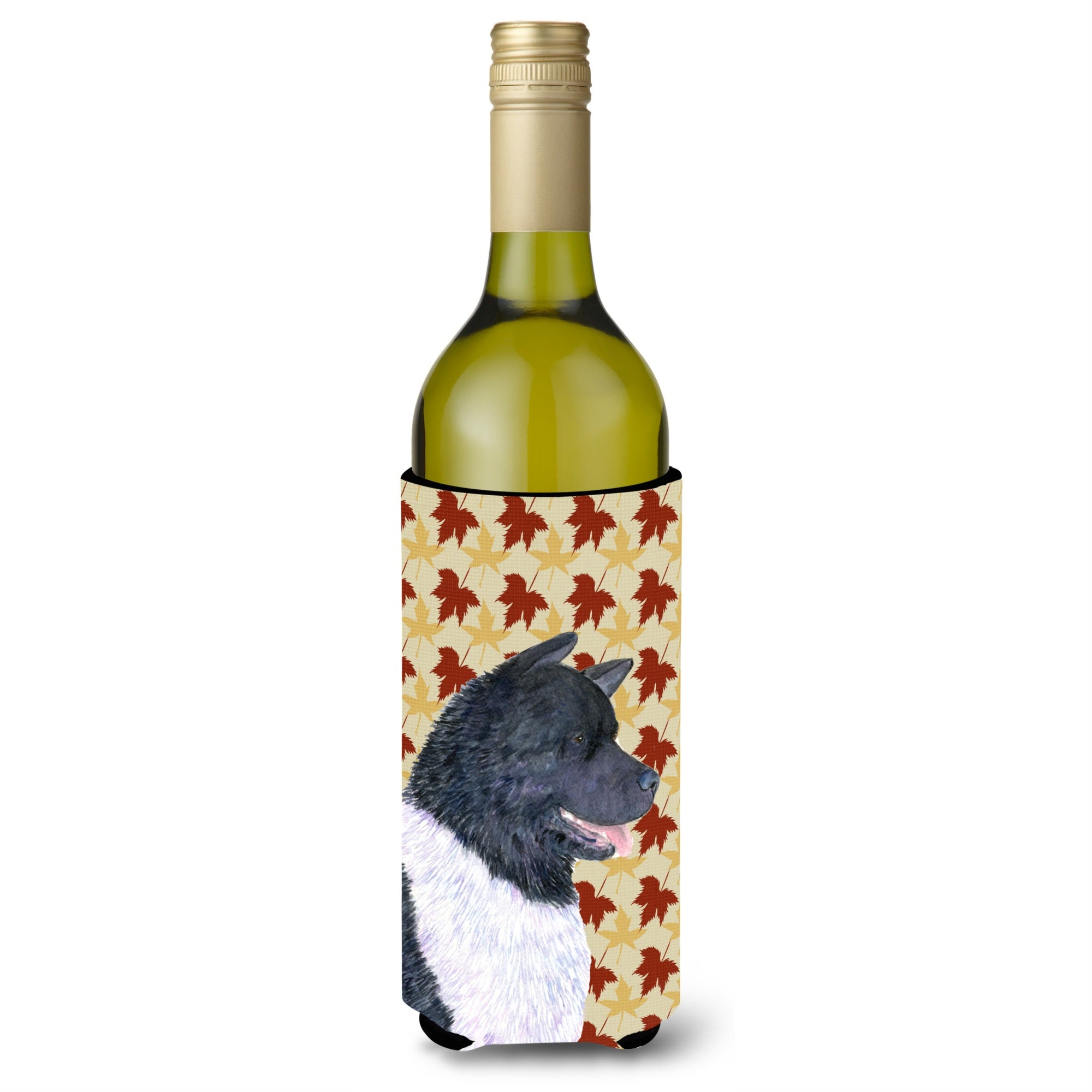 Akita Fall Leaves Portrait Wine Bottle Beverage Insulator Beverage Insulator Hugger