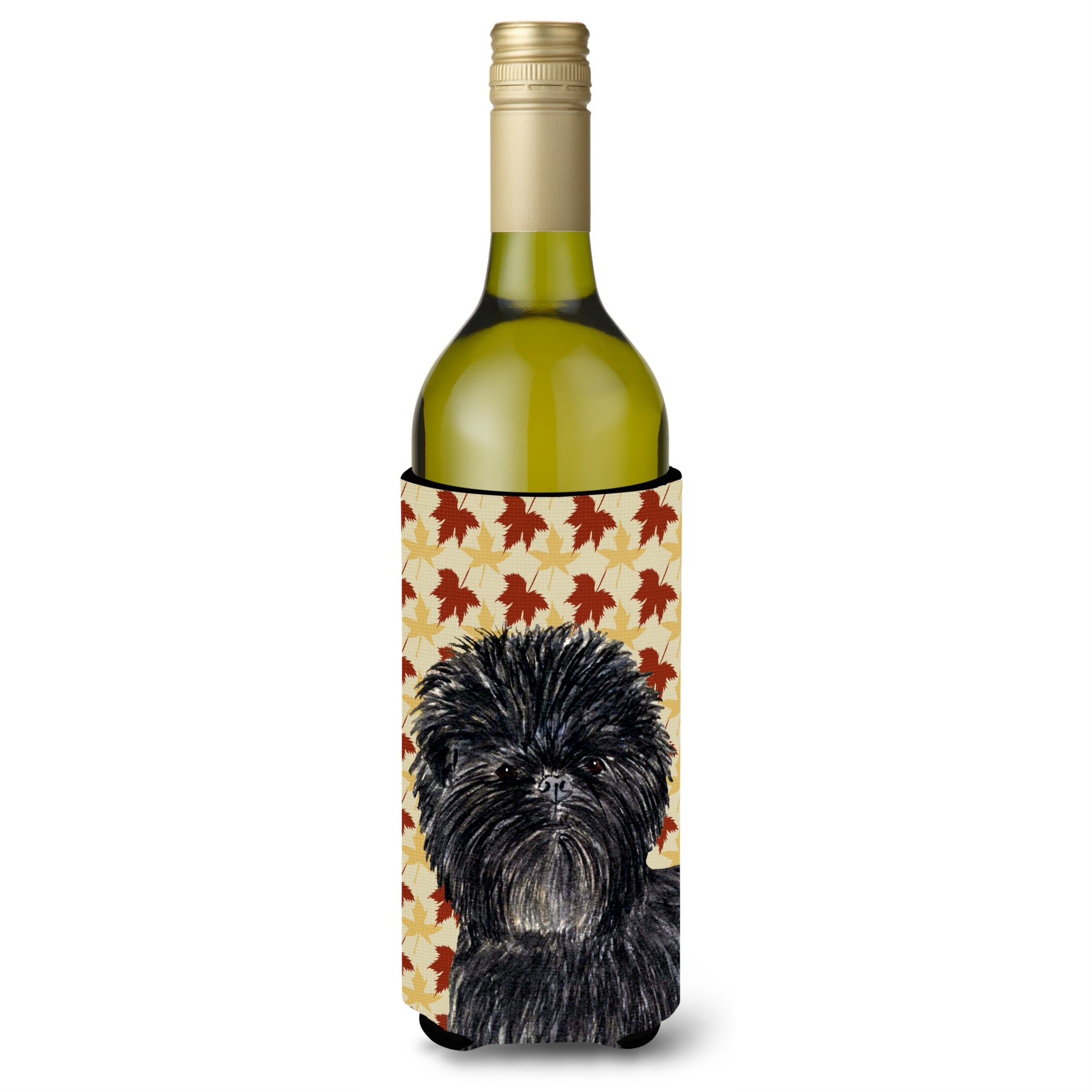 Affenpinscher Fall Leaves Portrait Wine Bottle Beverage Insulator Beverage Insulator Hugger