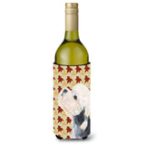 Dandie Dinmont Terrier Fall Leaves Portrait Wine Bottle Beverage Insulator Beverage Insulator Hugger
