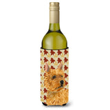 Norwich Terrier Fall Leaves Portrait Wine Bottle Beverage Insulator Beverage Insulator Hugger