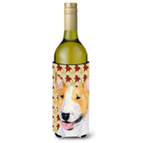 Bull Terrier Fall Leaves Portrait Wine Bottle Beverage Insulator Beverage Insulator Hugger