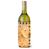 Golden Retriever Fall Leaves Portrait Wine Bottle Beverage Insulator Beverage Insulator Hugger
