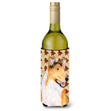 Collie Smooth Fall Leaves Portrait Wine Bottle Beverage Insulator Beverage Insulator Hugger