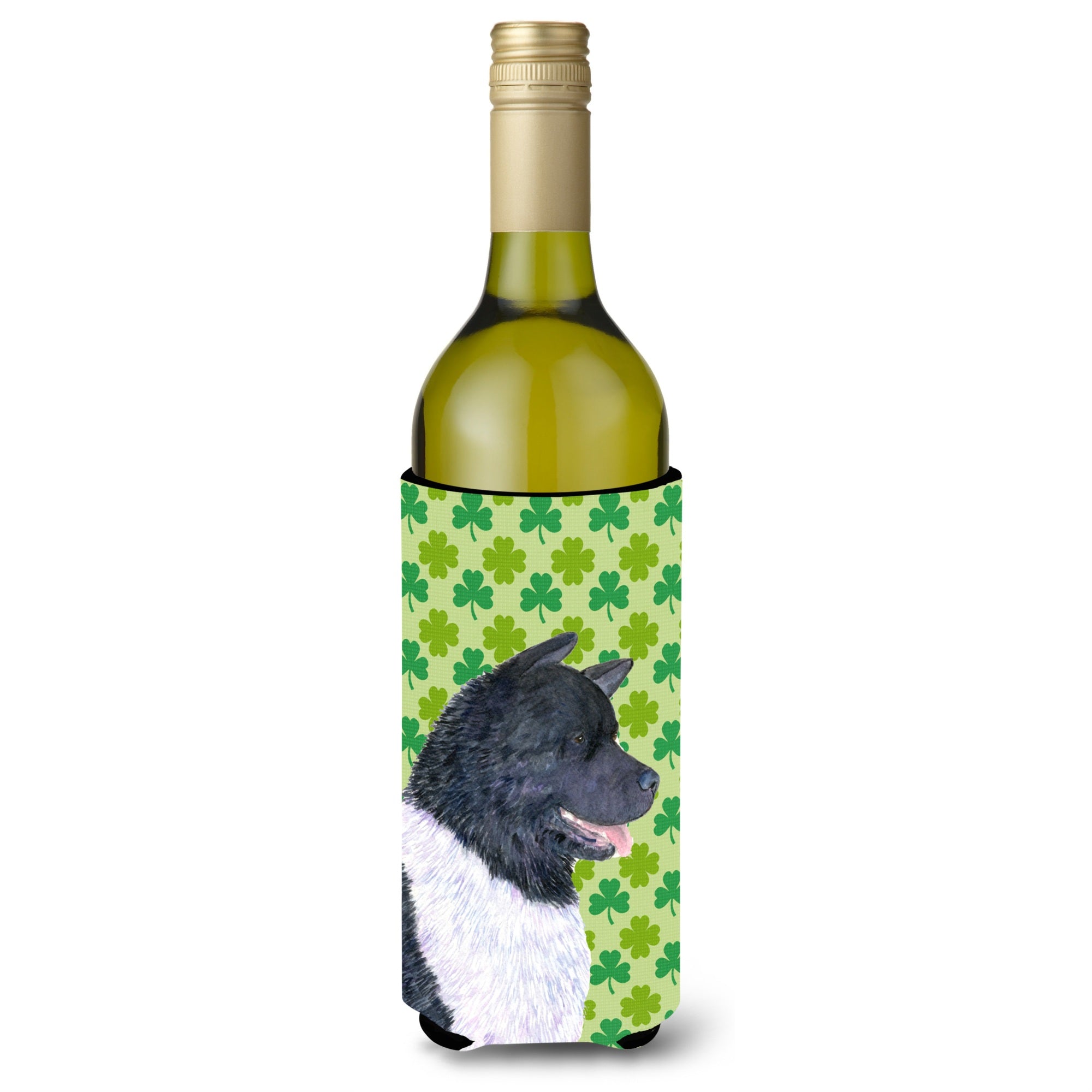 Akita St. Patrick'S Day Shamrock Portrait Wine Bottle Beverage Insulator Beverage Insulator Hugger