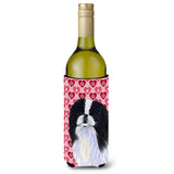 Japanese Chin Hearts Love Valentine'S Day Portrait Wine Bottle Beverage Insulator Beverage Insulator Hugger