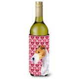 Fox Terrier Hearts Love And Valentine'S Day Portrait Wine Bottle Beverage Insulator Beverage Insulator Hugger