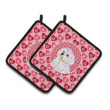 Caroline'S Treasures Maltese Hearts Love & Valentine'S Day Portrait Pair Of Pot Holders Ss4481Pthd, 7.5Hx7.5W, Multicolor