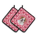 Caroline'S Treasures Bulldog English Hearts Love Valentine'S Day Pair Of Pot Holders Ss4484Pthd, 7.5Hx7.5W, Multicolor