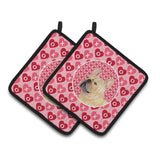 Caroline'S Treasures French Bulldog Hearts Love & Valentine'S Day Portrait Pair Of Pot Holders Ss4485Pthd, 7.5Hx7.5W, Multicol
