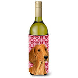 Dachshund Hearts Love And Valentine'S Day Portrait Wine Bottle Beverage Insulator Beverage Insulator Hugger