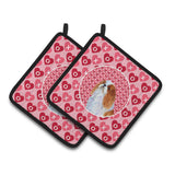 Caroline'S Treasures English Toy Spaniel Hearts Love & Valentine'S Day Portrait Pair Of Pot Holders Ss4507Pthd, 7.5Hx7.5W, Mul