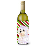 Maltese Candy Cane Holiday Christmas Wine Bottle Beverage Insulator Beverage Insulator Hugger