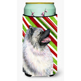 Keeshond Candy Cane Holiday Christmas Tall Boy Beverage Insulator Beverage Insulator Hugger