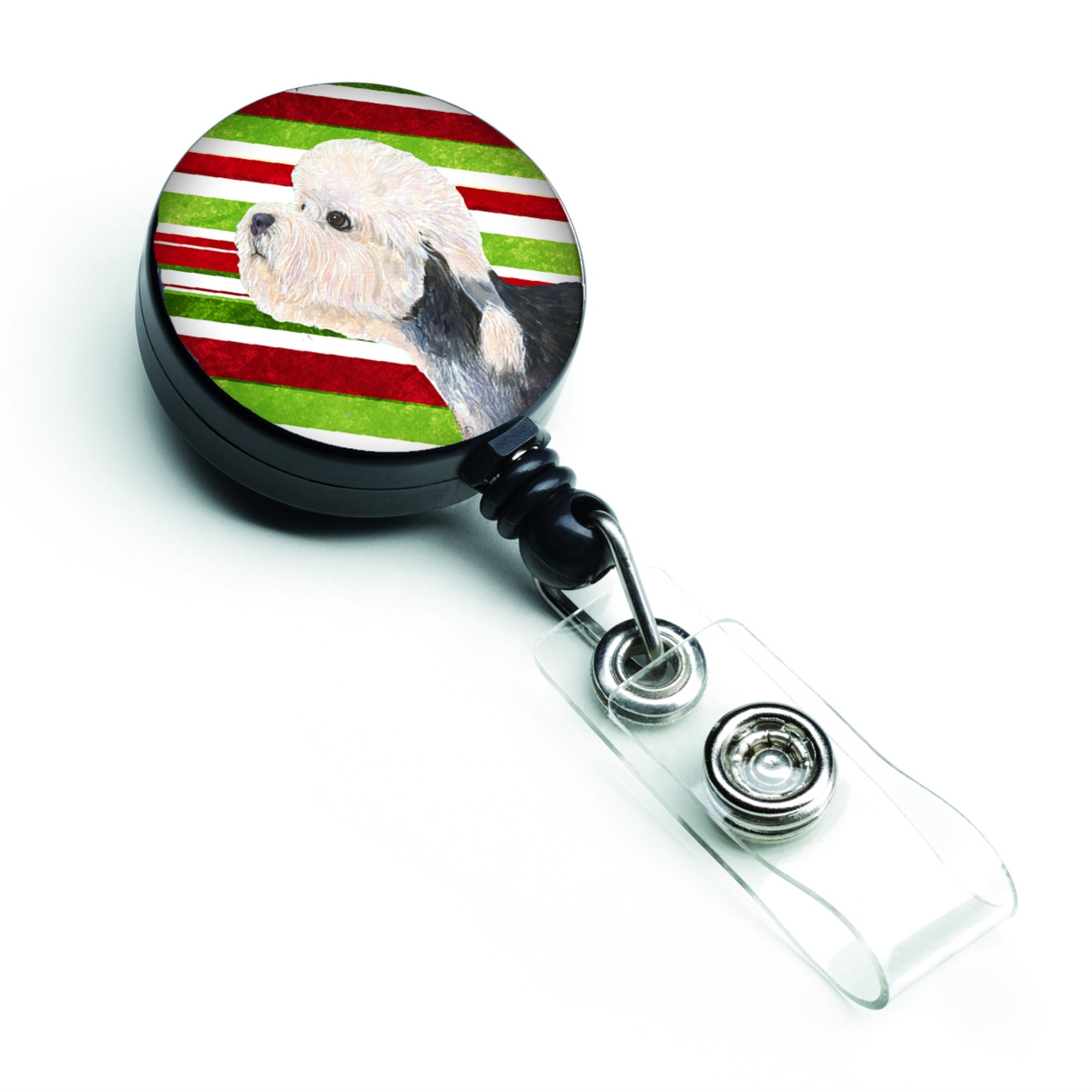 Caroline'S Treasures Dandie Dinmont Terrier Candy Cane Christmas Retractable Badge Reel, Multicolor (Ss4572Br)