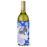 Siberian Husky Winter Snowflakes Holiday Wine Bottle Beverage Insulator Beverage Insulator Hugger