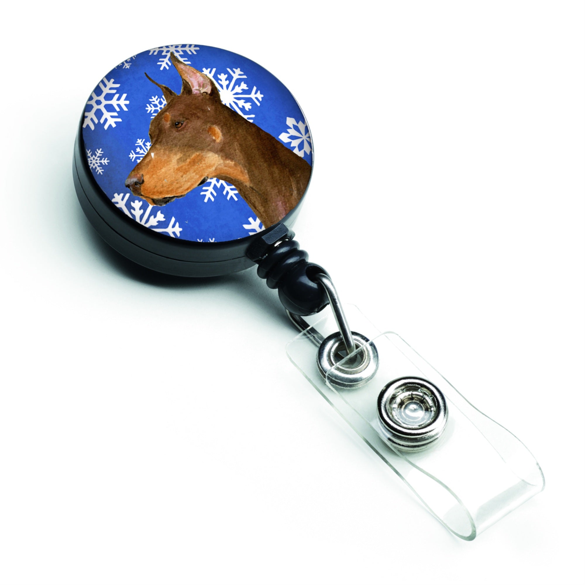 Caroline'S Treasures Doberman Winter Snowflakes Holiday Retractable Badge Reel, Multicolor (Ss4606Br)