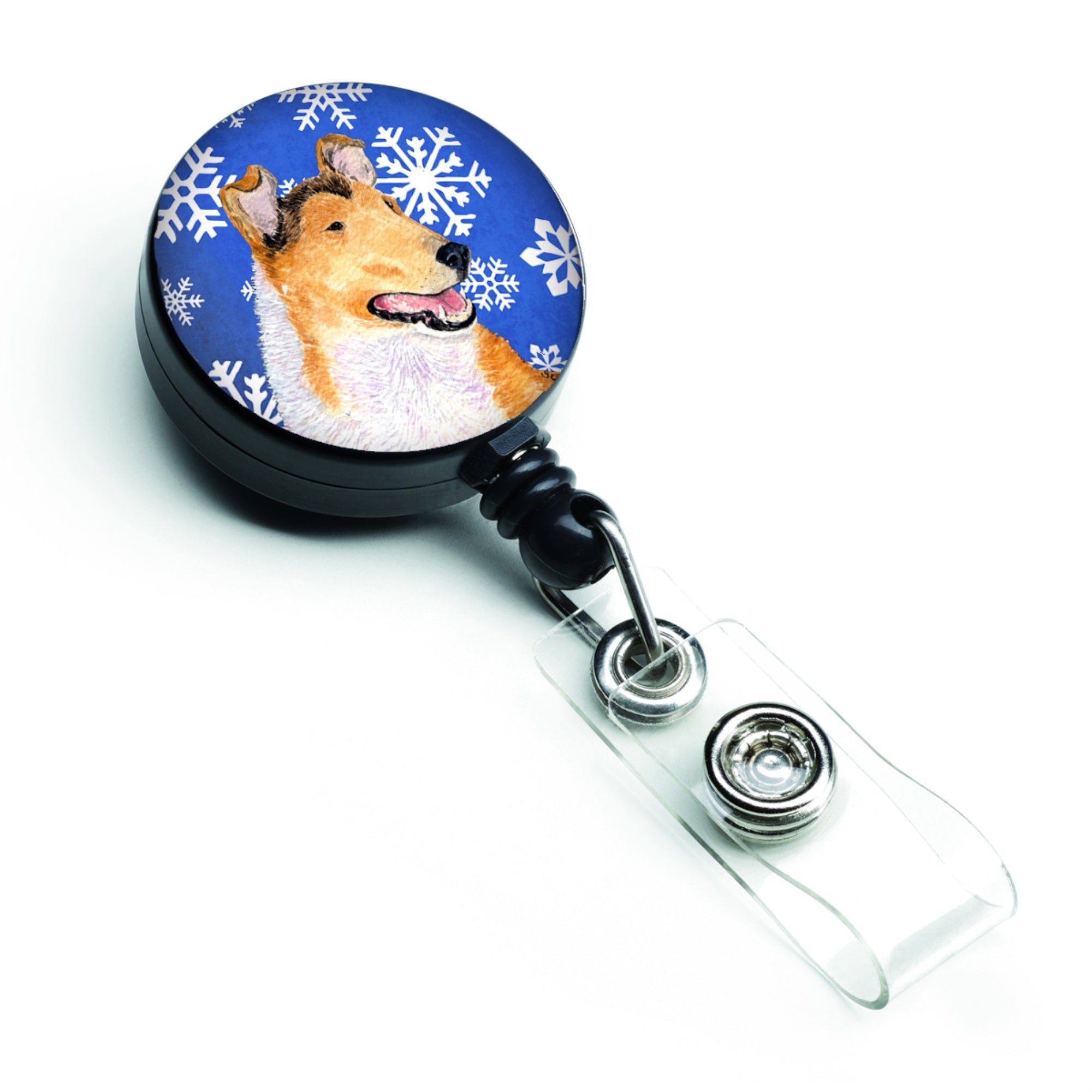 Caroline'S Treasures Collie Smooth Winter Snowflakes Holiday Retractable Badge Reel, Multicolor (Ss4608Br)