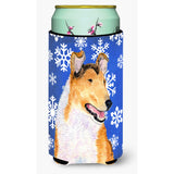 Collie Smooth Winter Snowflakes Holiday Tall Boy Beverage Insulator Beverage Insulator Hugger