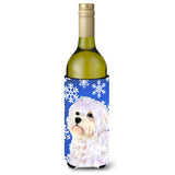 Maltese Winter Snowflakes Holiday Wine Bottle Beverage Insulator Beverage Insulator Hugger