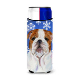 Bulldog English Winter Snowflakes Holiday Ultra Beverage Insulators For Slim Cans Ss4622Muk