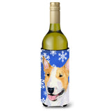 Bull Terrier Winter Snowflakes Holiday Wine Bottle Beverage Insulator Beverage Insulator Hugger
