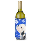 Dandie Dinmont Terrier Winter Snowflakes Holiday Wine Bottle Beverage Insulator Beverage Insulator Hugger