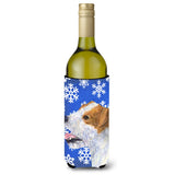 Jack Russell Terrier Winter Snowflakes Holiday Wine Bottle Beverage Insulator Beverage Insulator Hugger