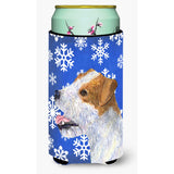 Jack Russell Terrier Winter Snowflakes Holiday Tall Boy Beverage Insulator Beverage Insulator Hugger