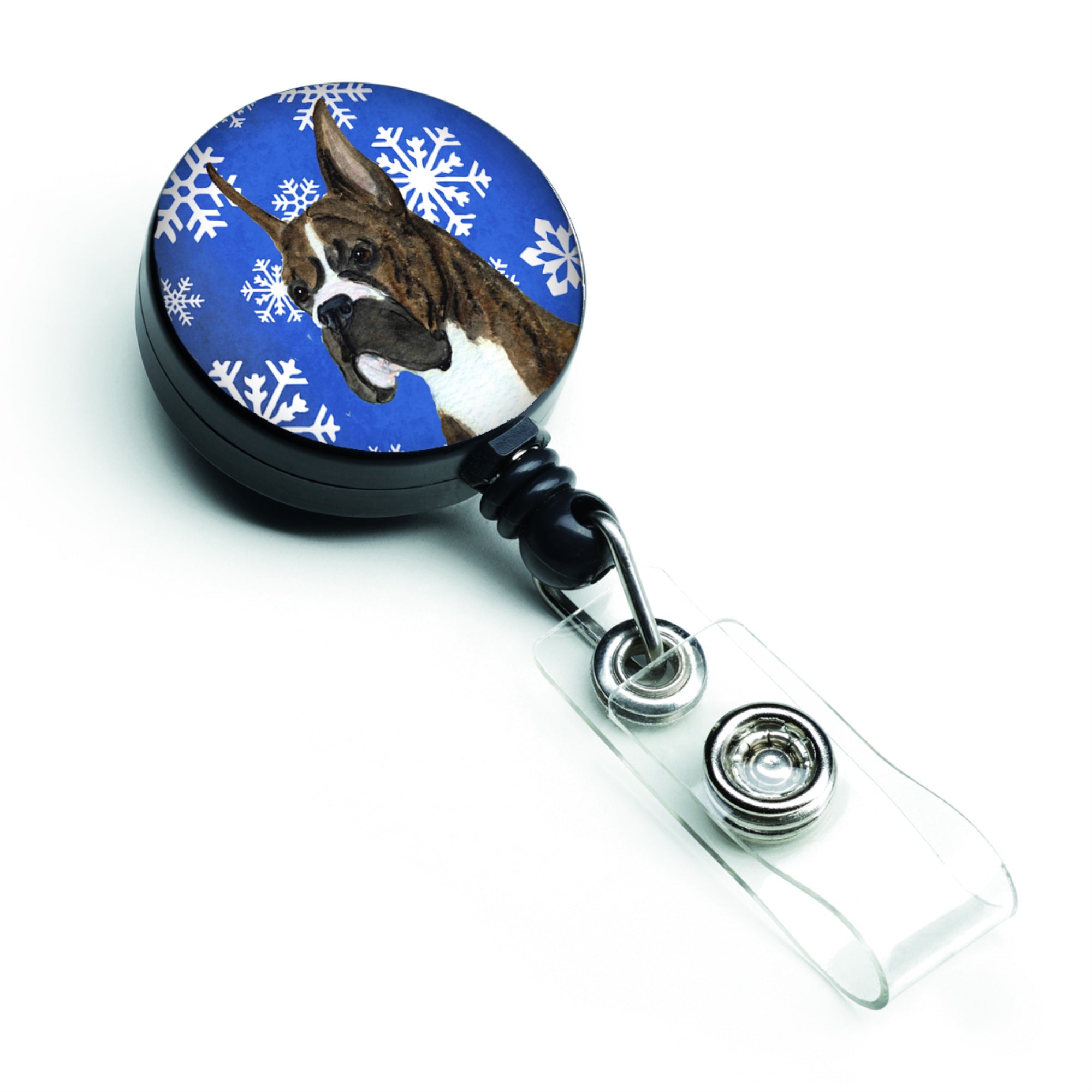 Caroline'S Treasures Boxer Winter Snowflakes Holiday Retractable Badge Reel, Multicolor (Ss4646Br)