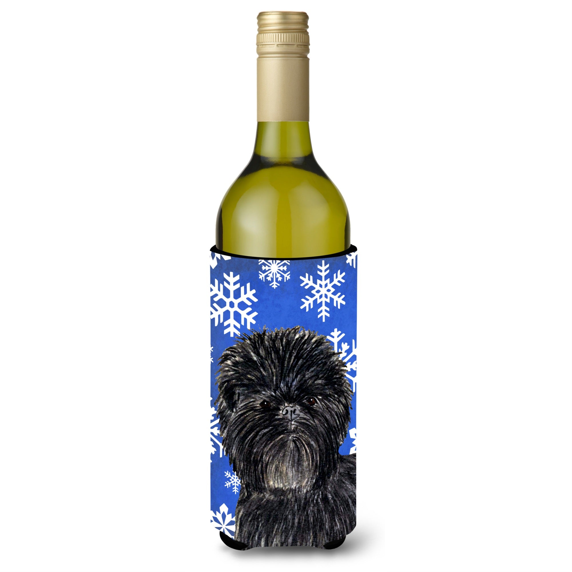 Affenpinscher Winter Snowflakes Holiday Wine Bottle Beverage Insulator Beverage Insulator Hugger
